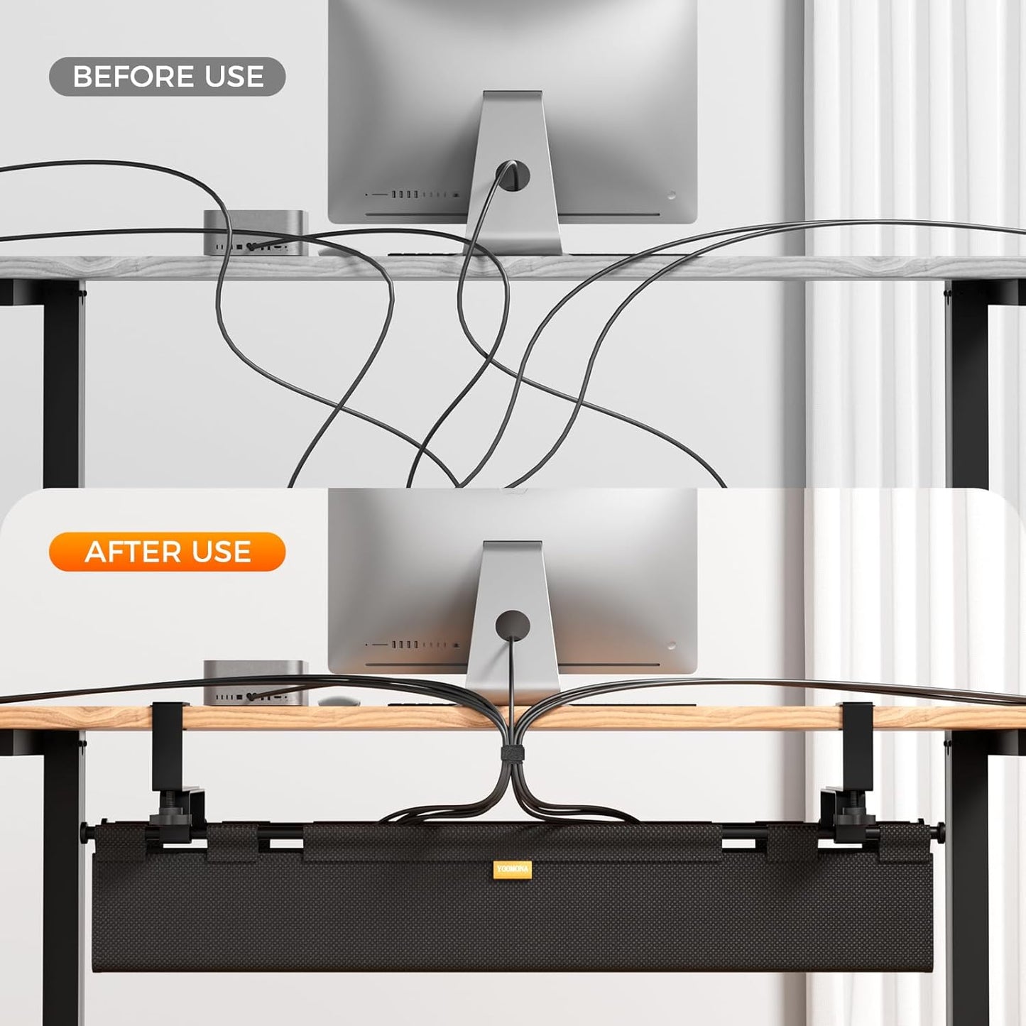 Cable Management Tray Under Desk, 38" No Drill Cable Organizer with Clamp/Screw Mount,Wire Cord Organizer for Table, Cable Tray for Office, Home