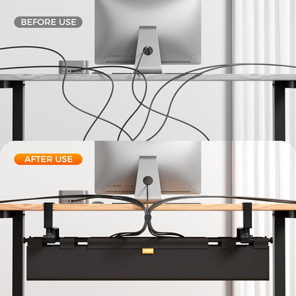 Cable Management Tray Under Desk, 38" No Drill Cable Organizer with Clamp/Screw Mount,Wire Cord Organizer for Table, Cable Tray for Office, Home