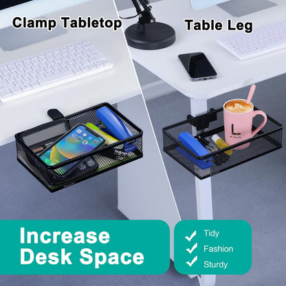 Under Desk Drawer Organizer - Clamp-On Above or Below Desk Mesh Drawer for Office Accessories, Storage Tray, and Desktop Organizer (White - Small)