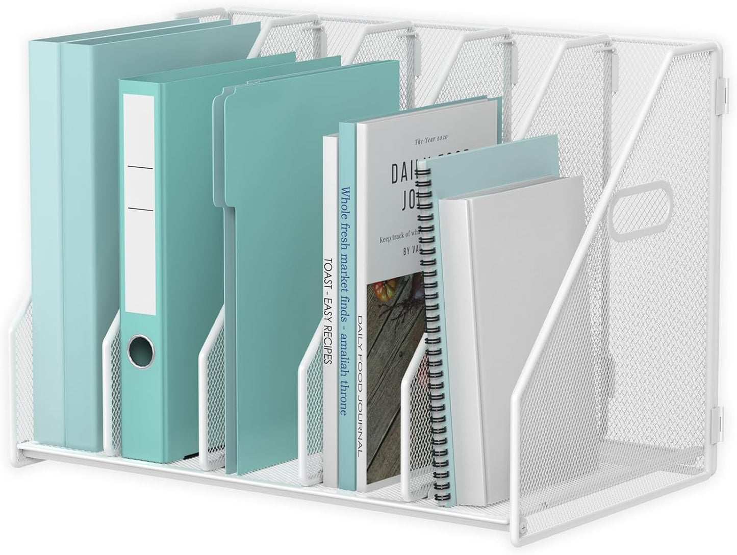 MINDEPOT Desk File Organizer Metal Desk Magazine Folder Holder with 5 Vertical Compartments Rack File Organizer for Office, Home, School, Black