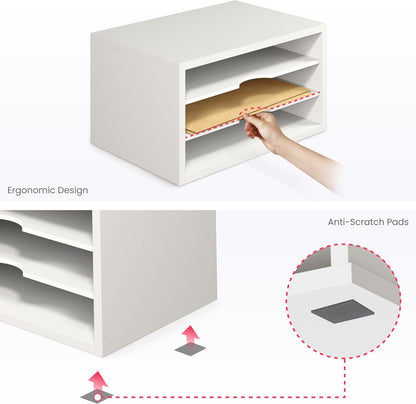 Ballucci File Organizer, 2-Tier Document Paper Sorter, Stackable Wood Desk Organizer Mail Holder, Monitor Stand with Storage Shelves, White