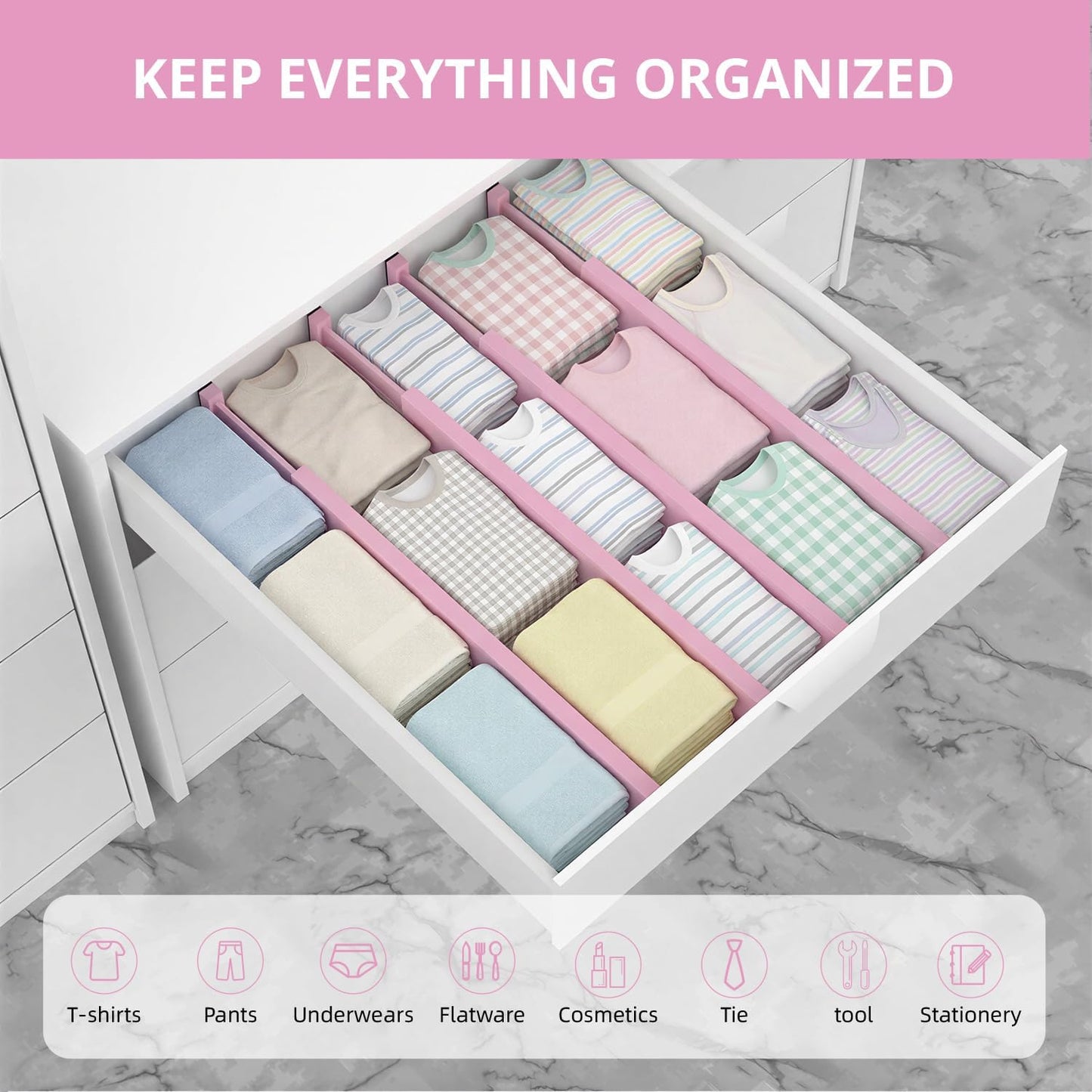 ANTOWIN Bamboo Drawer Dividers Organizers, Drawer Separators Splitter,17-22 inches Long Adjustable Spring-loaded Organizer for Large Utensil, Clothes, Tools Drawers(yellow)