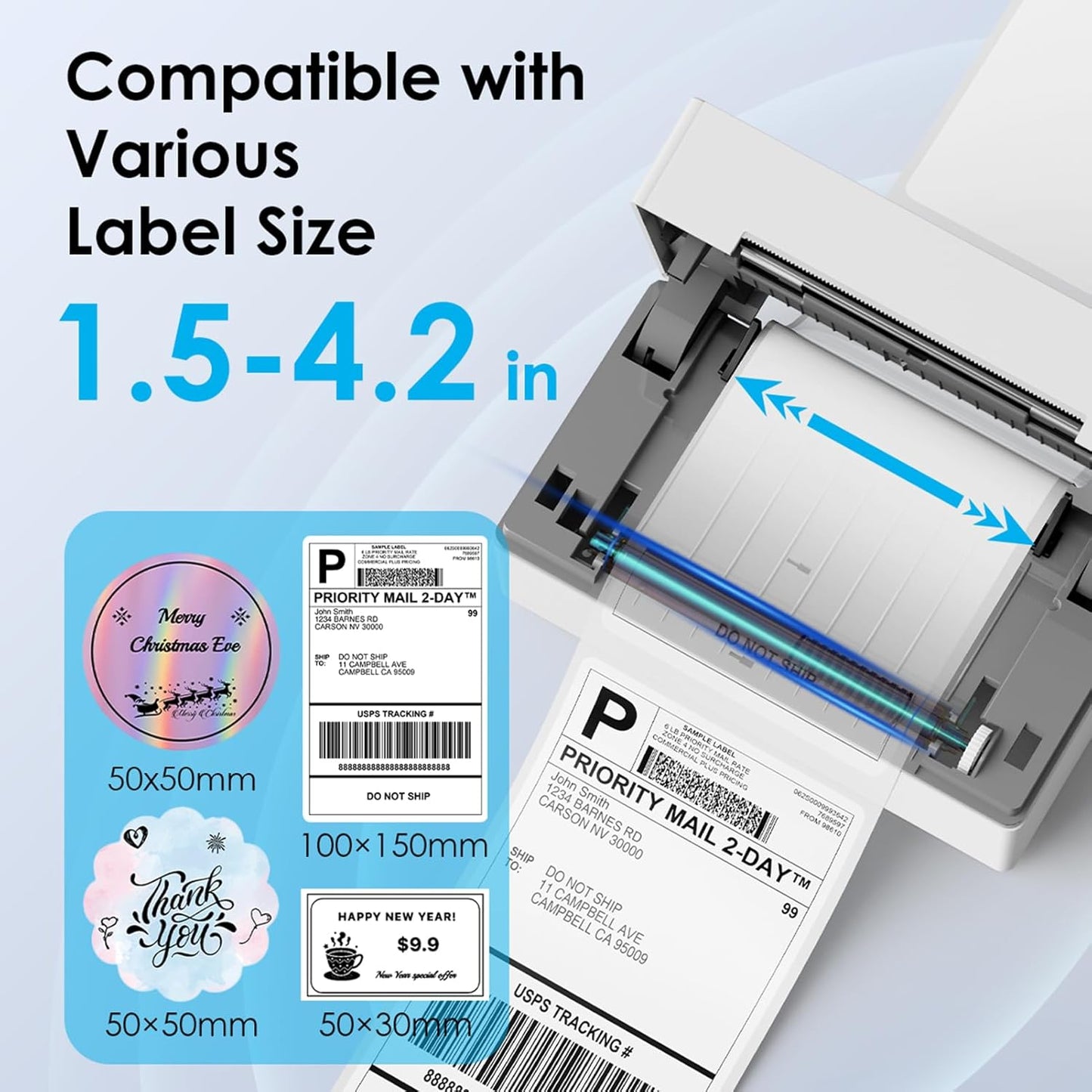 KNAON Bluetooth Thermal Shipping Label Printer, 4x6 Portable Thermal Address Label Printer for Small Business, Compatible with iPhone,Android,Windows,Mac–Works with Etsy Shopify USPS&More, White