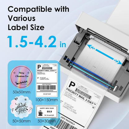 KNAON Bluetooth Thermal Shipping Label Printer, 4x6 Portable Thermal Address Label Printer for Small Business, Compatible with iPhone,Android,Windows,Mac–Works with Etsy Shopify USPS&More, White