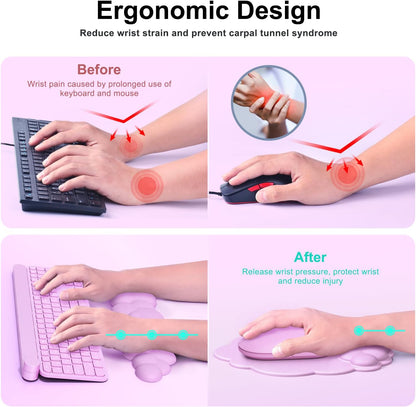 MOKURU Cloud Mouse Pad with Wrist Rest, Cloud Keyboard Wrist Rest, Mouse Pad Wrist Support, Ergonomic Keyboard Mouse Wrist Support White