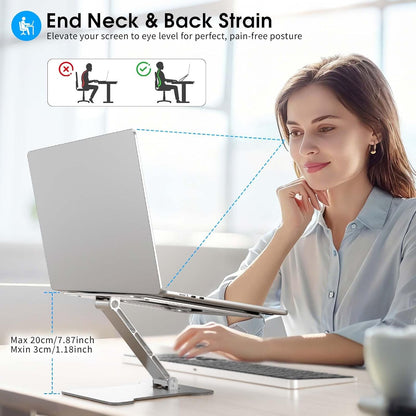 LRLKFX Laptop Stand Portable Foldable Aluminum Laptop Riser Height Adjustable Ergonomic Holder for Desk Compatible with MacBook Air Pro, Dell, HP, Lenovo & More 10-15.6" - Silver