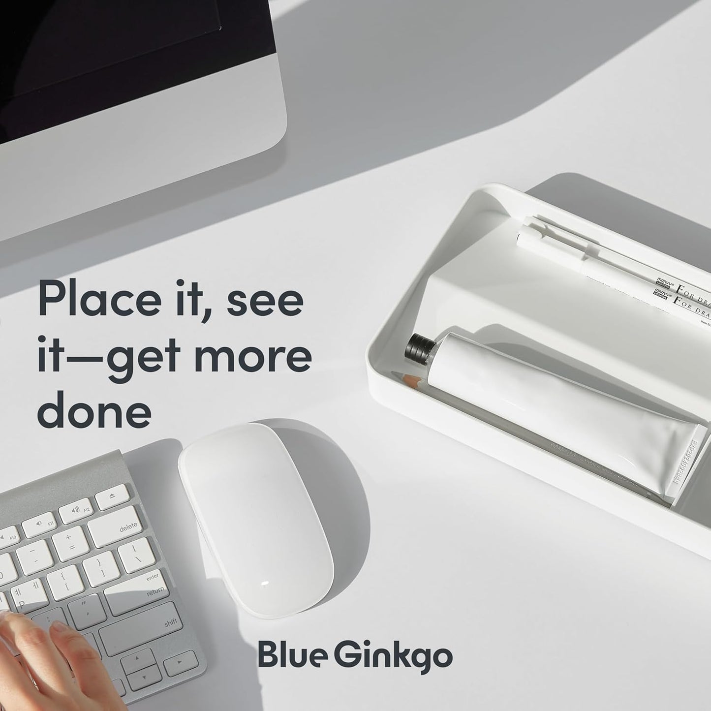 BLUE GINKGO Desk Holder – Korean-Made Office Organizer for Pencils, Pens, Notes, and Desk Supplies (White)