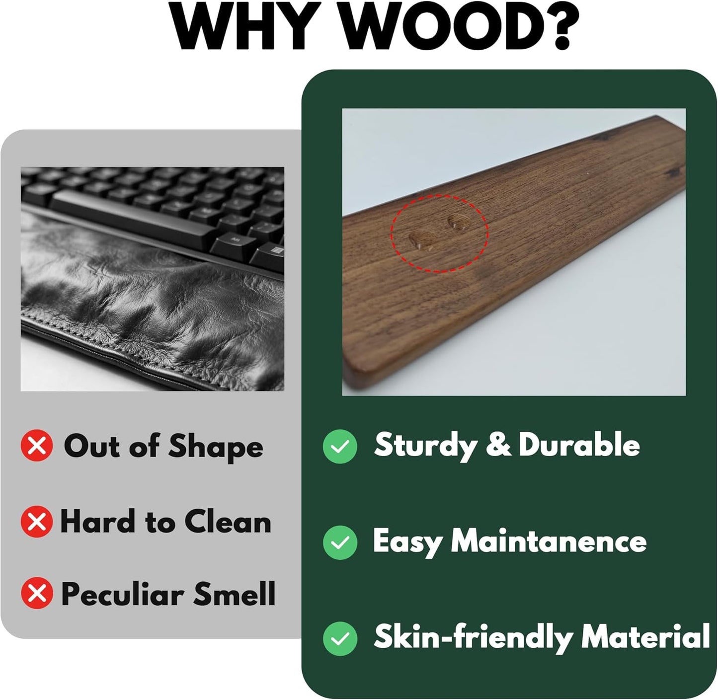 Walnut Wooden Wrist Rest Pad for 75% 80% TKL Keyboard, Ergonomic Solid Wood Hand Rest with Non-Slip Base, Stain Resistant Palm Support for Typing & Gaming (14.2“ L)