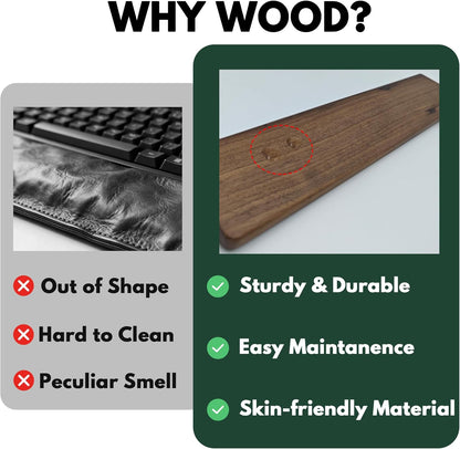 Walnut Wooden Wrist Rest Pad for 75% 80% TKL Keyboard, Ergonomic Solid Wood Hand Rest with Non-Slip Base, Stain Resistant Palm Support for Typing & Gaming (14.2“ L)