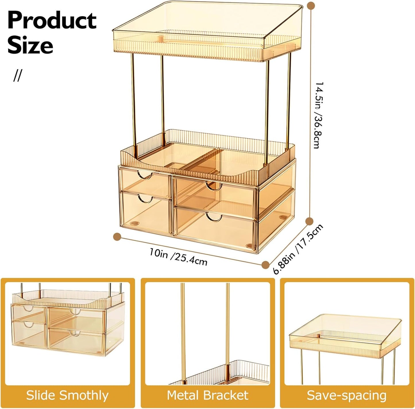 SNSLXH Makeup Organizer Bathroom Storage- 4 Tier 4 Drawer Makeup Storage, Transparent Clear Cosmetics Organiser, Ideal for Cosmetic Perfume Skincare, for Countertop, Bathroom, Office Supplies, Dresser