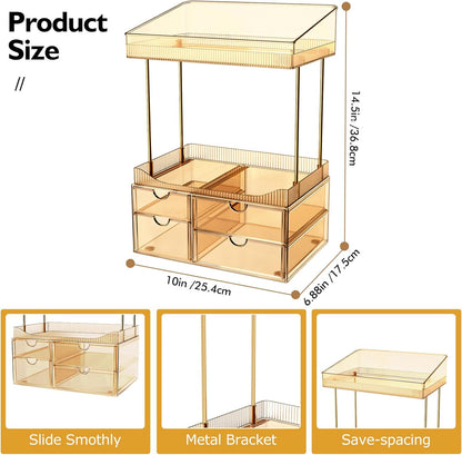SNSLXH Makeup Organizer Bathroom Storage- 4 Tier 4 Drawer Makeup Storage, Transparent Clear Cosmetics Organiser, Ideal for Cosmetic Perfume Skincare, for Countertop, Bathroom, Office Supplies, Dresser