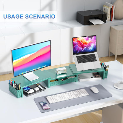 gianotter Dual Monitor Stand Riser, Desk Organizer With Drawer and 2 Pen Holders, Computer Monitor Stand, Shelf for Top of Desk, Black