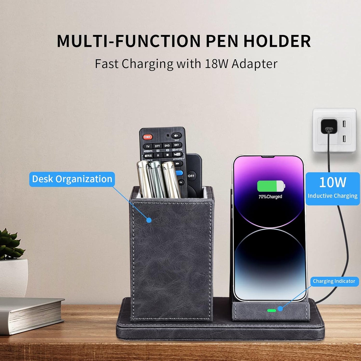 Wireless Charger with Desk Organizer, Wireless Charging Station for iPhone 13/13 Pro Max/13 Pro/12 Series/11/XS Max/XR/X/8Plus/SE 2, Wireless Charging Stand with Leather… (Marble)