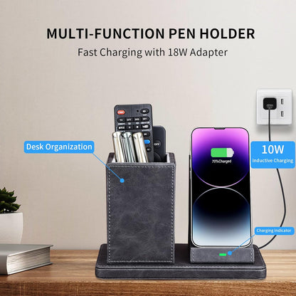 Wireless Charger with Desk Organizer, Wireless Charging Station for iPhone 13/13 Pro Max/13 Pro/12 Series/11/XS Max/XR/X/8Plus/SE 2, Wireless Charging Stand with Leather… (Marble)