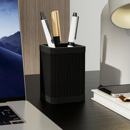HighHerz Aesthetic Pen Holder For Desk, Modern Silicone Pencil Holder, Stylish Office Desk Decor, Made of 5 mm Thickened Premium Silicone, Office Desk Organizer And Accessories (Black) | For Desk, Modern