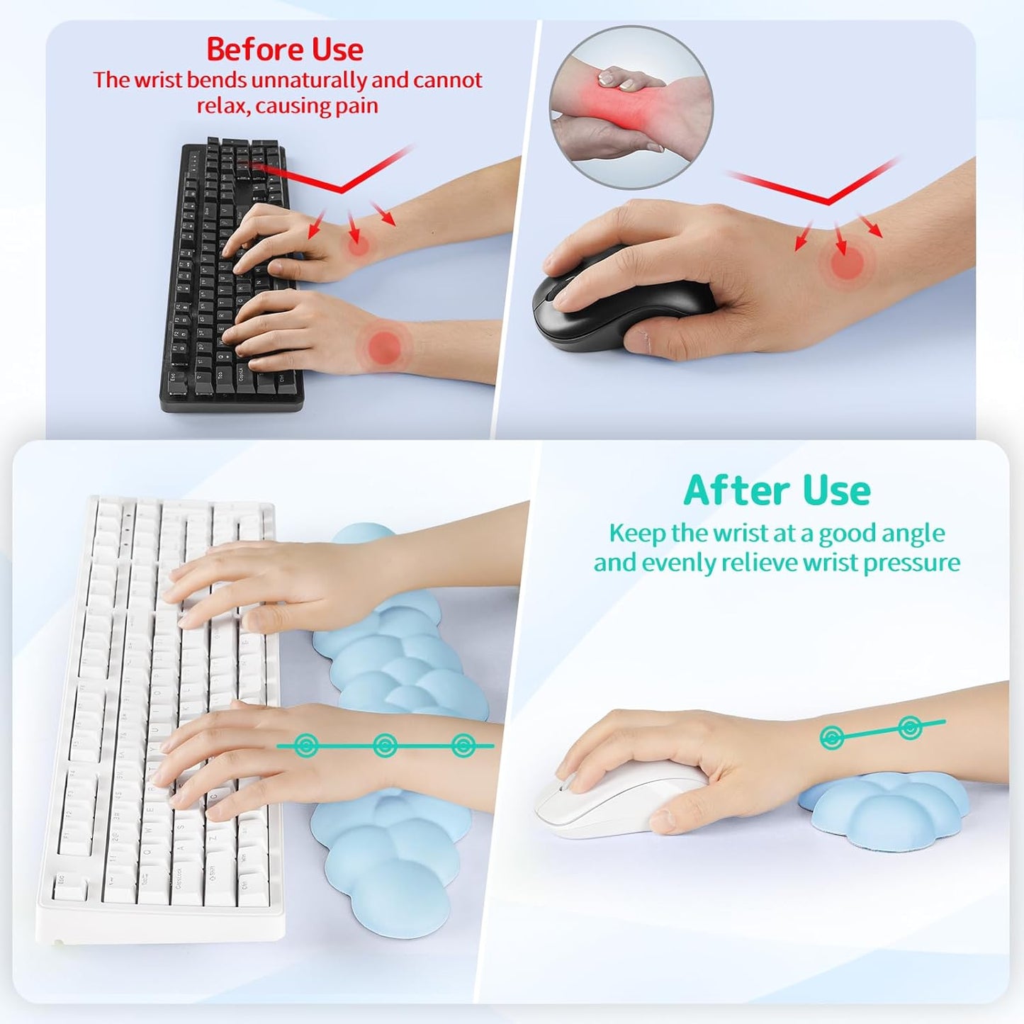 Sushret Cloud Wrist Rest for Keyboard and Mouse, Memory Foam PU Leather Keyboard Wrist Rest with Ergonomic Support, Non-Slip Base, Cute Arm Rest Pad & Palm Cushion, Office Desk Accessory, White
