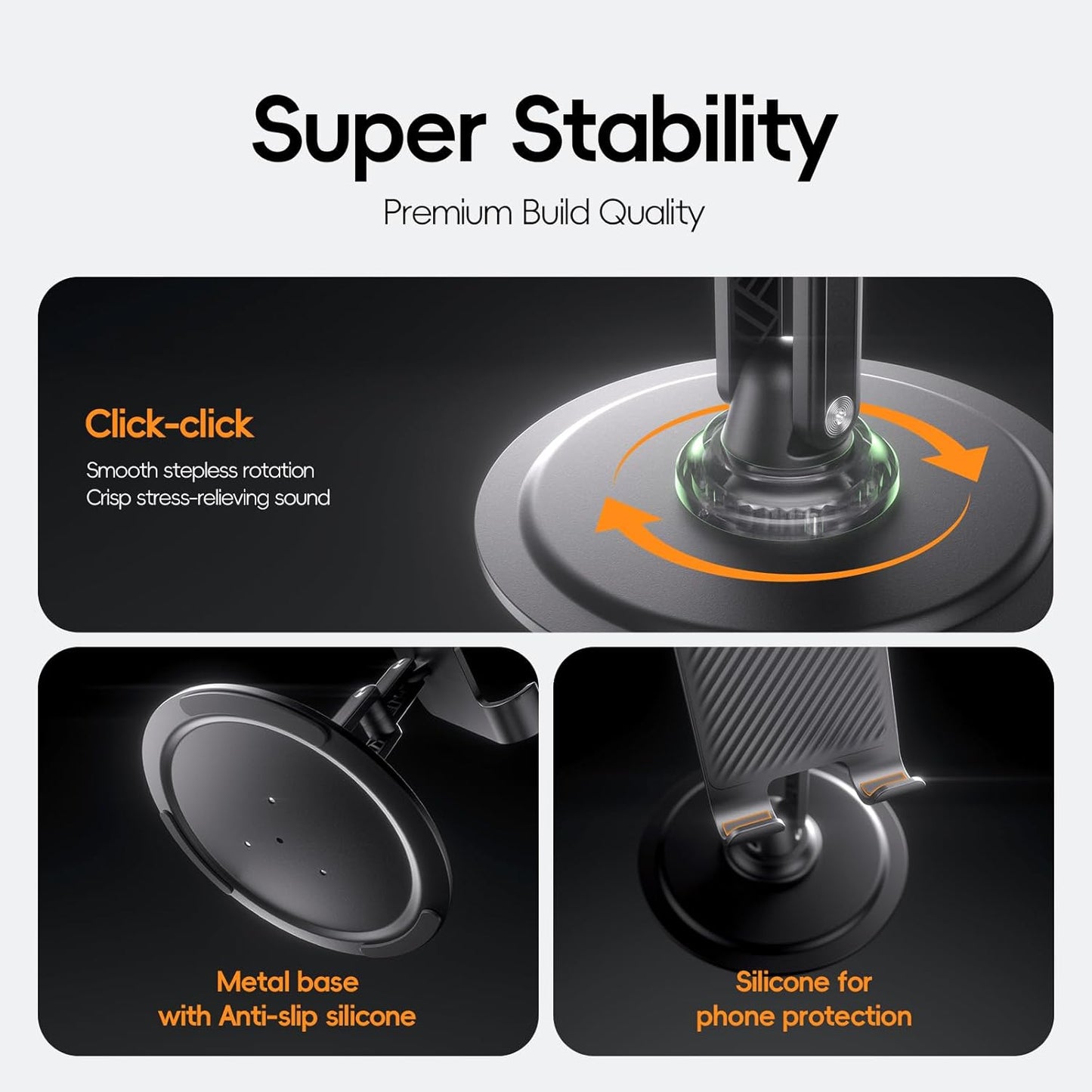 Adjustable Phone Stand for Desk, 360° Rotating Foldable Mobile Phone Holder, Sturdy Office Desk Accessories for All iPhone & Samsung Galaxy Models