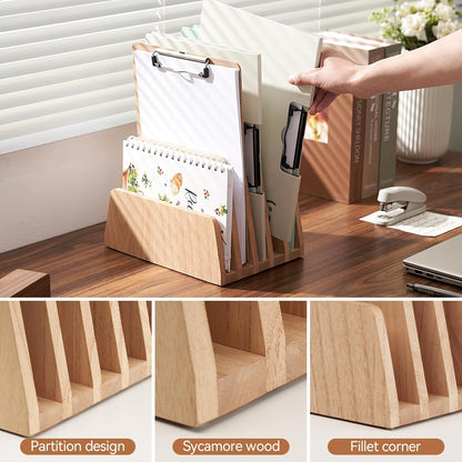 KIRIGEN Desktop File Document Holder Stand 7 Slots Mail Paper Organizer Desk Sorter Holder for File Document Organizer Stand for Home Office Natural (7KWJJ-NA)