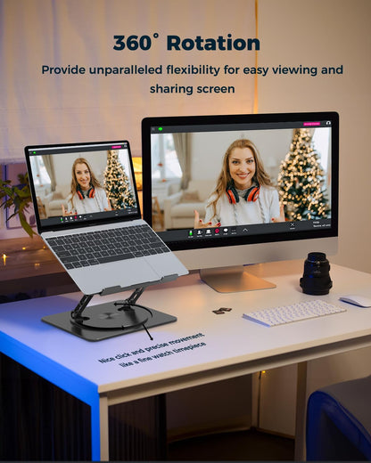 Aoviho 360° Rotating Laptop Stand for Desk | Adjustable, Foldable, Portable Aluminum Ergonomic Riser | Compatible with MacBook, Dell, HP & All Laptops 10-16 inch | Gray