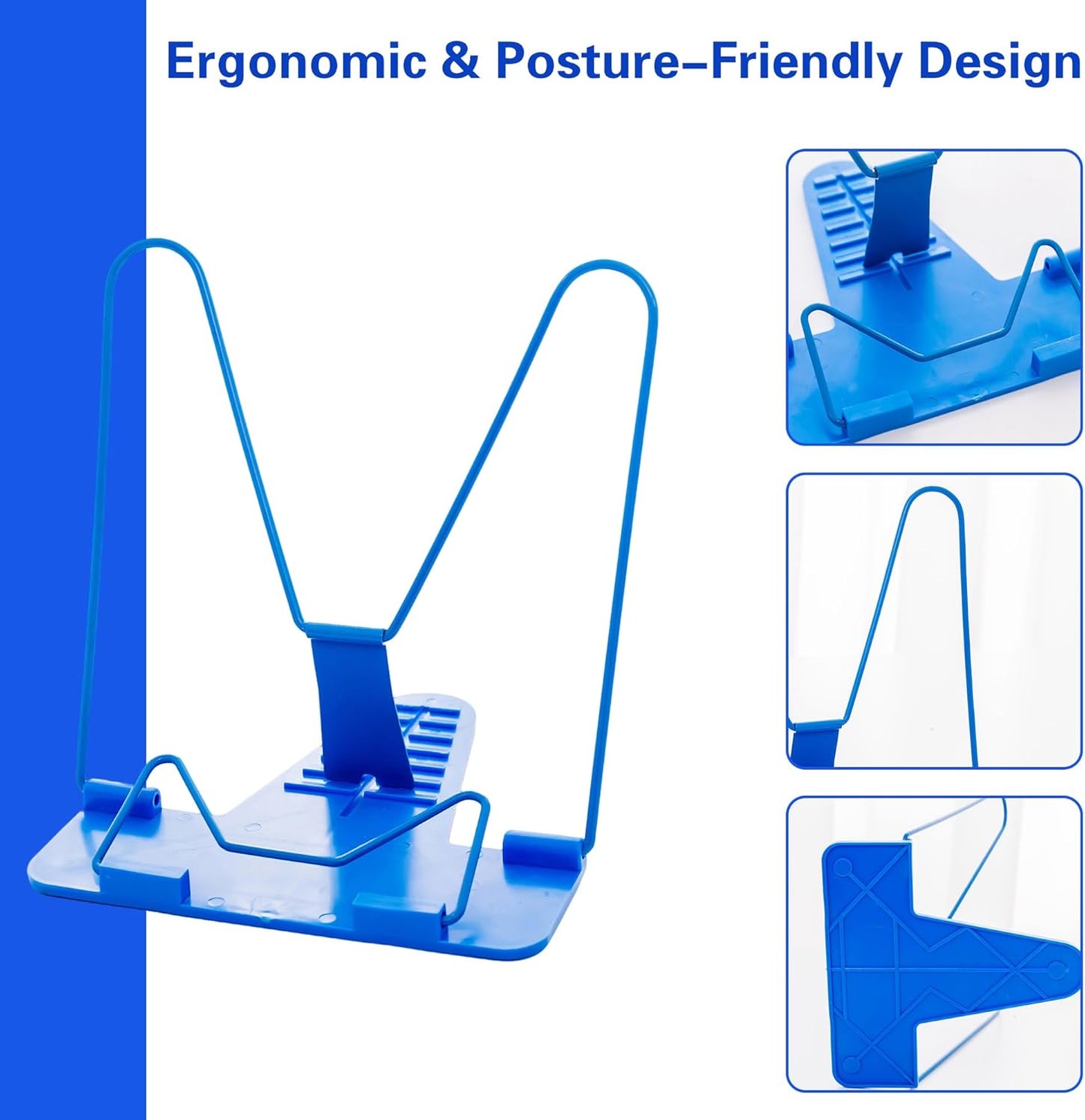 Metal Book Stand for Reading & Desk Use, Book Holder for Cookbooks, Textbooks, Flat Panel & Mobile Phone, Multi-Purpose Reading Stand for Students & Study (Blue)