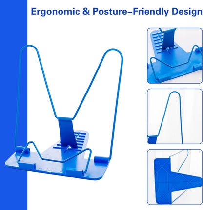 Metal Book Stand for Reading & Desk Use, Book Holder for Cookbooks, Textbooks, Flat Panel & Mobile Phone, Multi-Purpose Reading Stand for Students & Study (Blue)