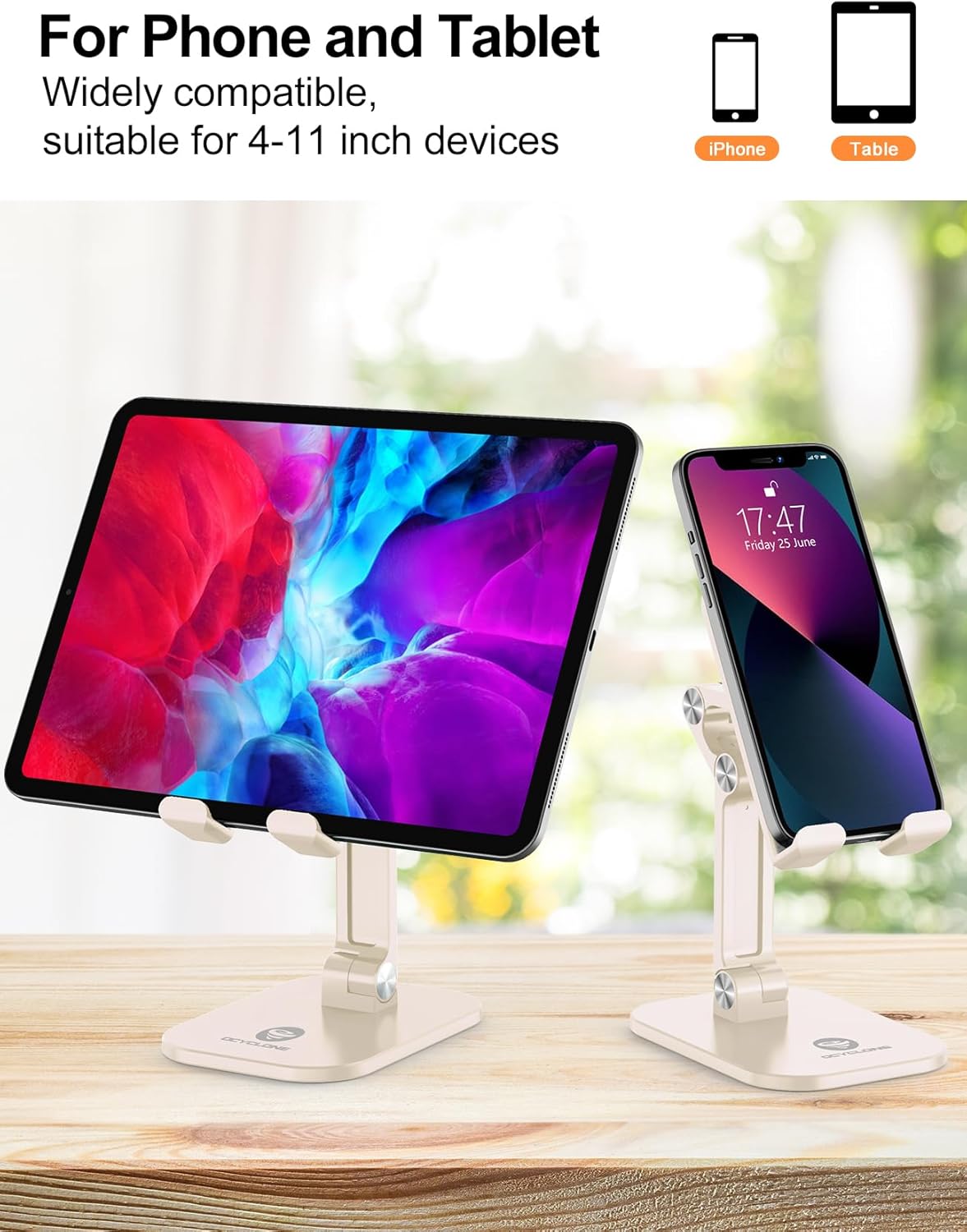 OCYCLONE Phone Stand, Adjustable Height and Angle Foldable Cell Phone Stand Holder for Desk, Taller iPhone Stand Compatible with 4.7"-13" Smartphones iPad Tablet, Black