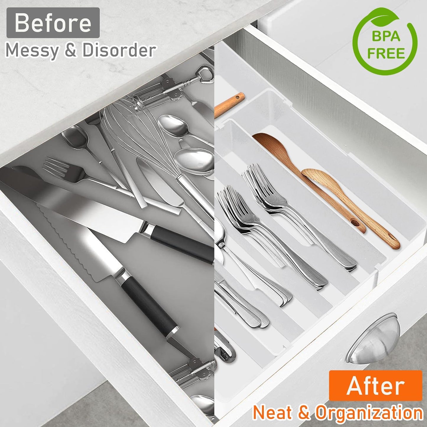 Spaclear Silverware Organizer - Expandable Kitchen Drawer Organizer, Utensil Drawer Organizer, Adjustable Plastic Flatware and Cutlery Holder, Kitchen Organizers Storage for Forks Knives, Black