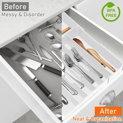 Spaclear Silverware Organizer - Expandable Kitchen Drawer Organizer, Utensil Drawer Organizer, Adjustable Plastic Flatware and Cutlery Holder, Kitchen Organizers Storage for Forks Knives, Black