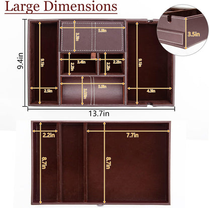 Baoyun Valet Tray for Men, 2 Layers Nightstand Organizers for Men and Women, Leather Jewelry Storage Box, Mens Dresser Top Organizer, Catch All for Jewelry Key Wallet and Phone (Brown)
