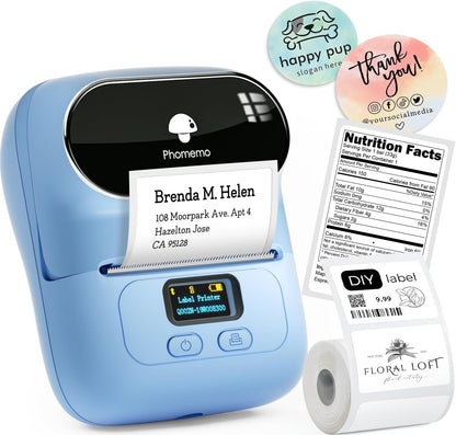 Phomemo Label Printer M110- Small Address Label Maker Bluetooth No Ink Portable for Small Business, Address, Office, Home for Phone; for PC/Mac(USB), with 100 Labels, Baby Pink