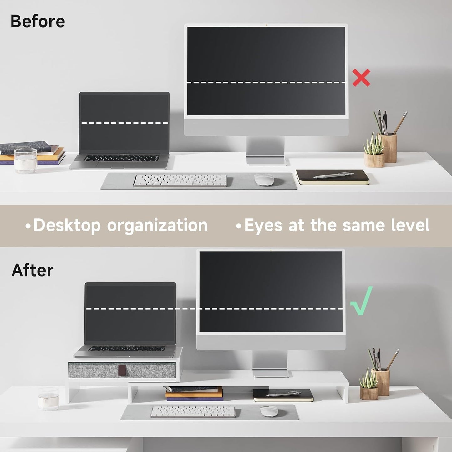 Fenge Computer Monitor Riser Stand with Drawer for 2 or 3 Monitors ,Adjustable Length and Angle Desktop Laptop Stand,Office Organizer,Printer,Black