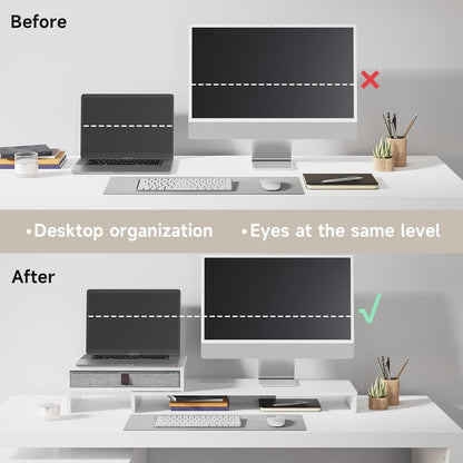 Fenge Computer Monitor Riser Stand with Drawer for 2 or 3 Monitors ,Adjustable Length and Angle Desktop Laptop Stand,Office Organizer,Printer,Black