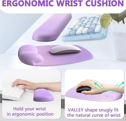 AKIT Ergonomic Mouse Pad with Wrist Rest& Keyboard Wrist Rest, Wrist Rest for Computer Keyboard, Pain Relief, Non-Slip Gel Base, Mousepad Wrist Support for Gaming, Office, Waterdrop Shaped Pink