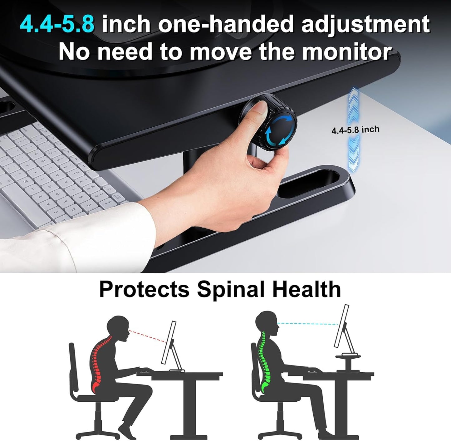 Monitor Stand Riser for Desk,360°Rotation Freely Height Adjustable by Knob,4.4-5.8 Inches,Ergonomic Monitor Stand Mount, Desktop Monitor Stand Riser for Computer,Laptop,Printer,Tv,Black