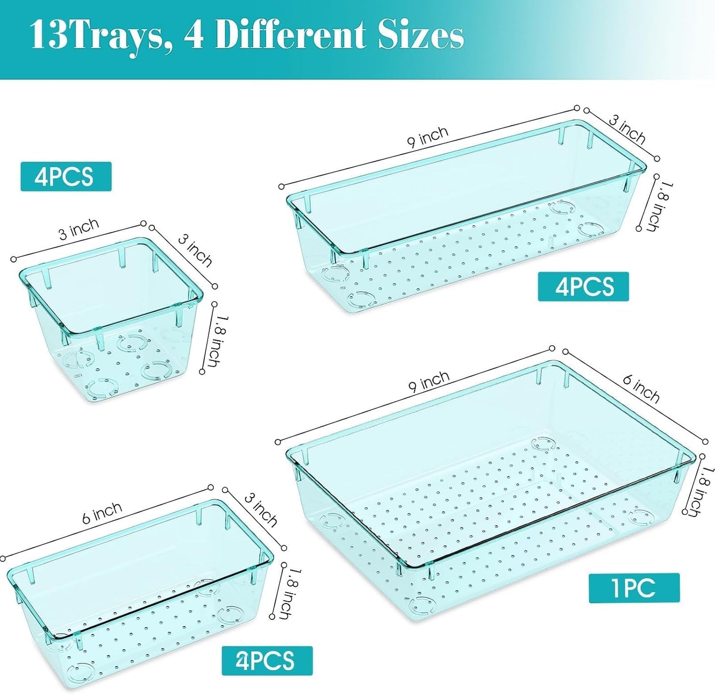 StorMiracle 28 PCS Clear Plastic Drawer Organizers Set, 4 Size Desk Drawer Organizer Trays for Makeup, Jewelry, Kitchen Utensils, Gadgets and Office Accessories