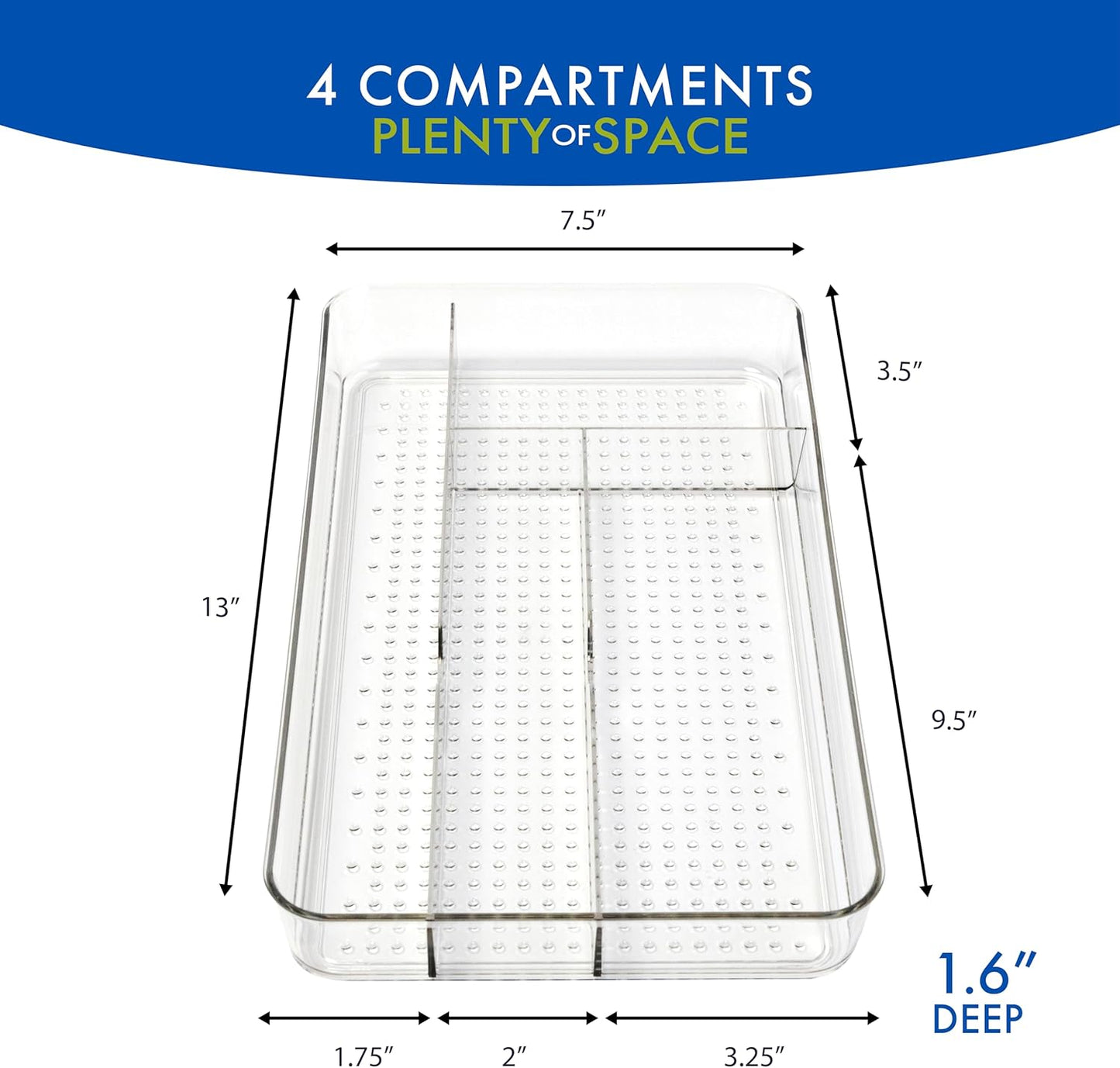 Dial Industries Small Cutlery, Utensil, Silverware Kitchen Drawer Organizer Tray, Clear