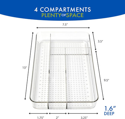 Dial Industries Small Cutlery, Utensil, Silverware Kitchen Drawer Organizer Tray, Clear
