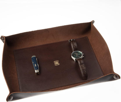 USA Handmade Premium Leather Valet Tray, Folds Flat! Dice Rolling Basket and Organizer with Brass Snaps - Reinforced Base - for Keys, Jewelry, Coin, EDC, Watch Storage Caddy - Black XLarge