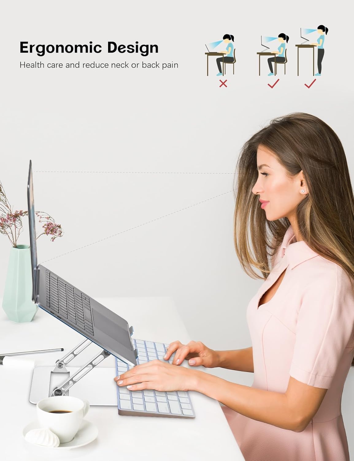 Aoviho Adjustable Laptop Stand for Desk,Portable Laptop Stand Holder and Riser,Foldable Aluminum Notebook Computer Stands for MacBook Air Pro HP Lenovo Dell Samsung Chromebook, 10-15.6 inch, Purple