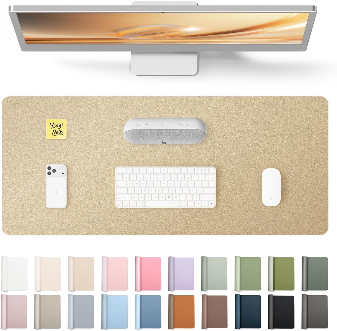 YSAGi Leather Desk Protector, Office Mat, Large Mouse Mat, Non-Slip PU Leather Blotter, Laptop Pad, Waterproof Writing Pad for Office and Home (Light Pink, 23.6" x 13.8") - Colors B
