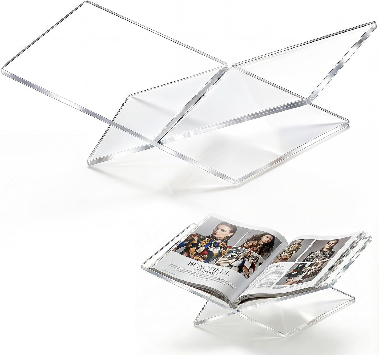 Acrylic Desktop Book Stand, Clear Angled Book Holder Display for Cookbooks, Magazines & Art Books, 12×7×5 in Slim Transparent Reading Stand for Desk & Coffee Table