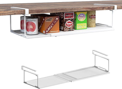 1 Pack Expandable Under Cabinet Shelf, Under Shelf Basket with 0.94 Inches Thick Clips for Kitchen Cupboard, Metal Hanging Under Desk Basket for Laundry Room, Cabinet, Shoe Rack