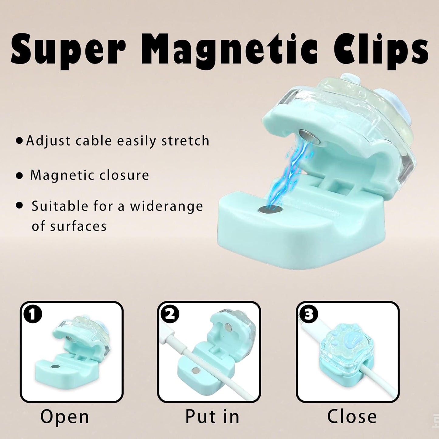 9Pack Magnetic Cable Clips for Nightstand, Adhesive Night-Glowing Cord Holder Organizer for Office Home Desk Wall Car (Star Cat Strawberry)