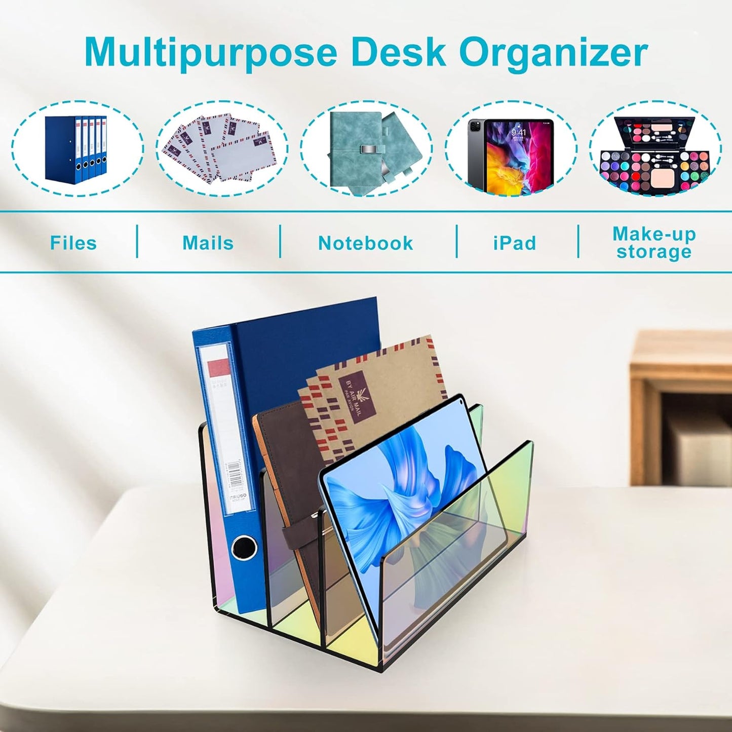 Boloyo Acrylic File Holder,1PC 2 Sections Clear File Organizer Mail Letter Sorter Desktop Folder Holder for Home Office School Envelope Bill Filling Paper Document