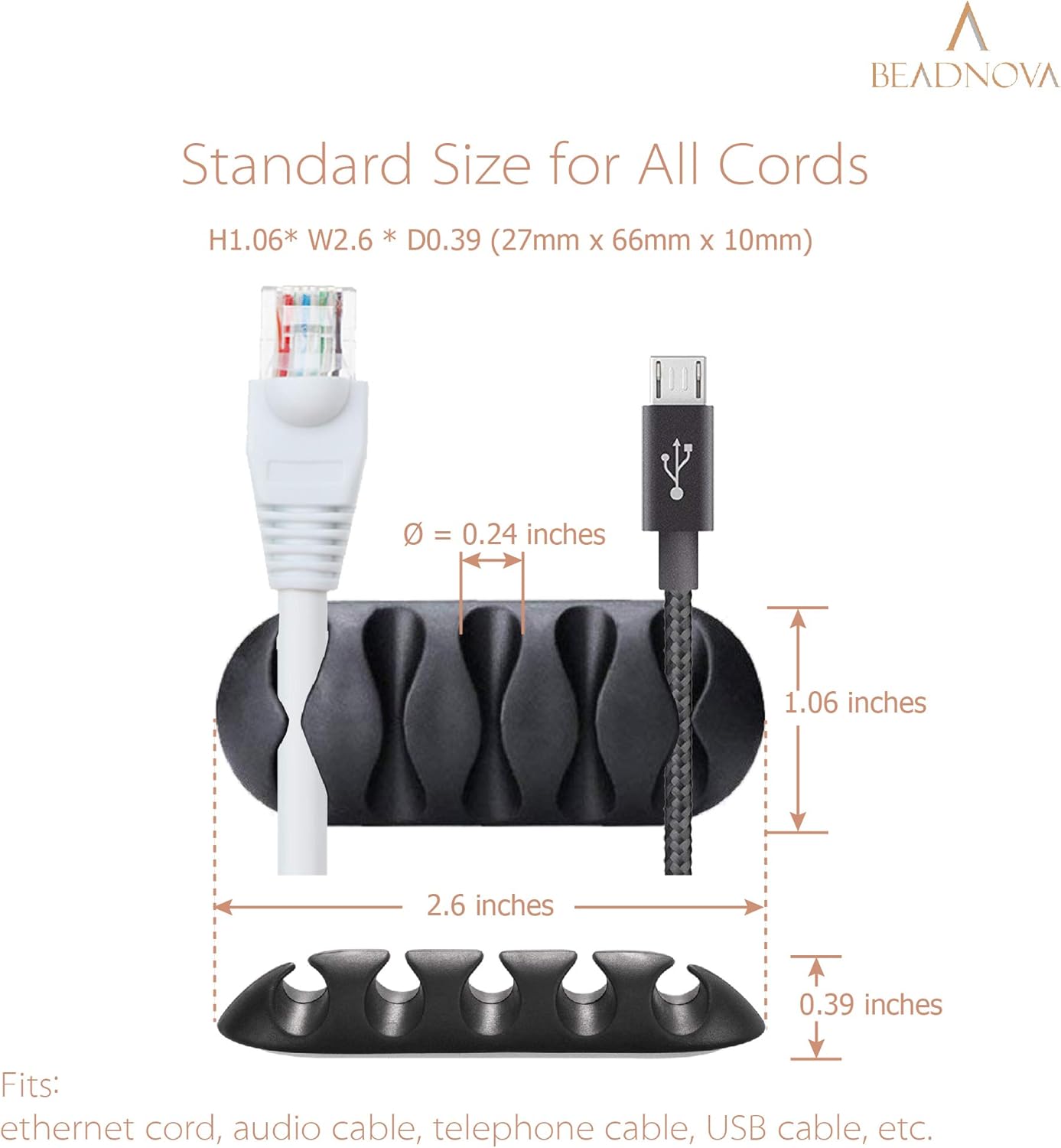 BEADNOVA Cable Clips Cord Organizer Cable Management Wire Cord Holder 24 Pcs Adhesive Wire Holder for Car Charging Accessory PC Office (Black,1 Slots, 2 Slots, 3 Slots,5 Slots)