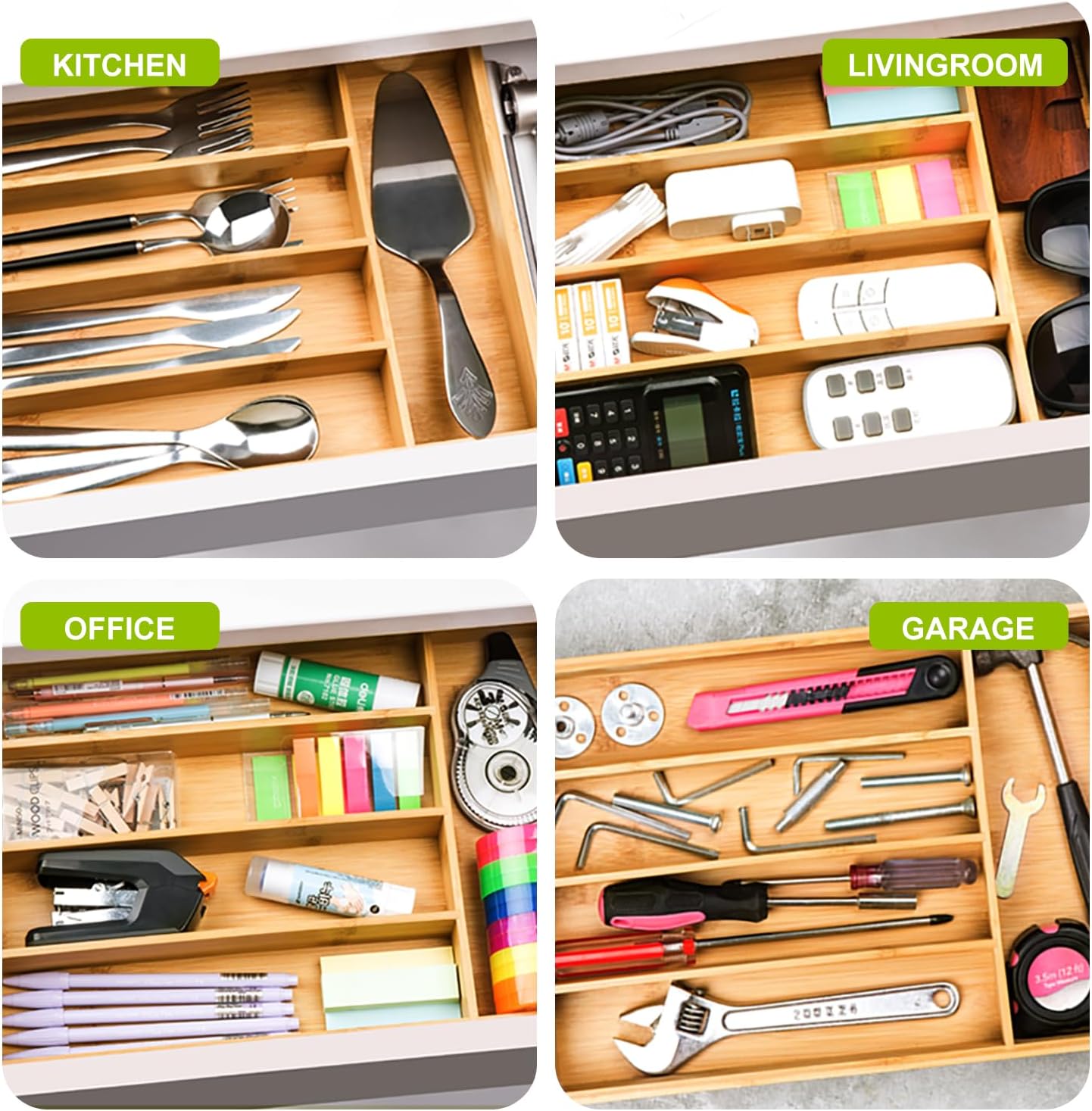 Unibambou Bamboo Utensil Drawer Organizer, Silverware Tray Organizer, Kitchen Drawer Organizer for Flatware Cutlery, (Natural, 3 Slots)