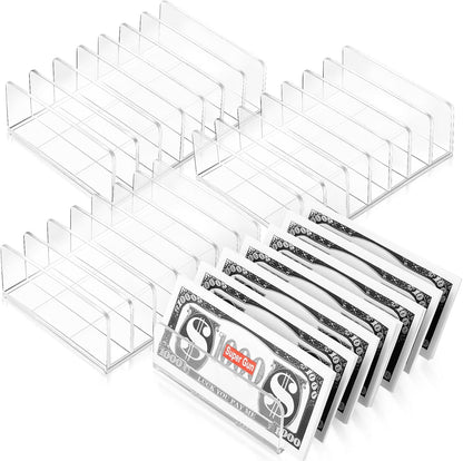 Geetery 4 Pcs Acrylic Cash Tray for Cash Stuffing Mail Sorter Organizer Clear Desk Envelope Organizer for Sorting Mail Envelope Bill Business Card Eyeshadow Palette(7 Slot)
