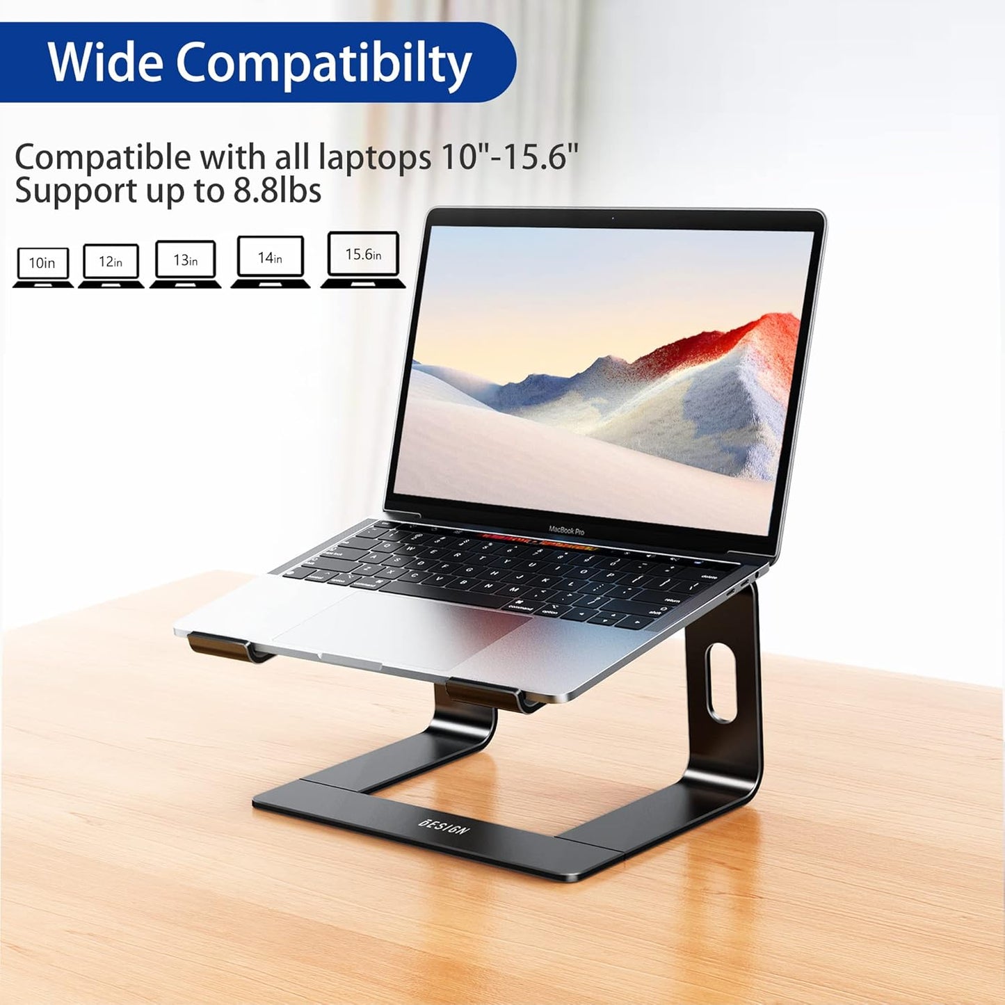 BESIGN LS03 Aluminum Laptop Stand, Ergonomic Detachable Computer Stand, Notebook Riser, Laptop Mount Compatible with Air, Pro, Dell, HP, Lenovo More 10-15.6" Laptops, Silver