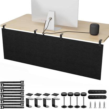 No Drill Under Desk Cable Management and Privacy Panel 2 in 1 | Modesty Panel with Cord Organizer |Felt Standing Desk Back Skirt for Office,Home(47.2")