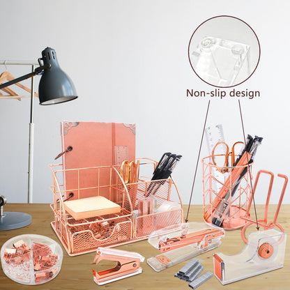 Office Desk Organizers, Rose Gold 13PCS Office Supplies and Accessories Desk organizer, Acrylic Stapler, Staple Remover, Clips, Scissor, Phone Holder, Pen, Pen Holder (Rose Gold)